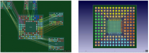 配線容易性とパフォーマンス向上のために、PCB設計(左)とパッケージ設計(右)間でリアルタイムにピン交換