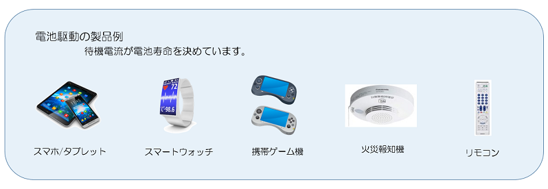 電池寿命をのばすために待機電流を抑えたい用途の事例